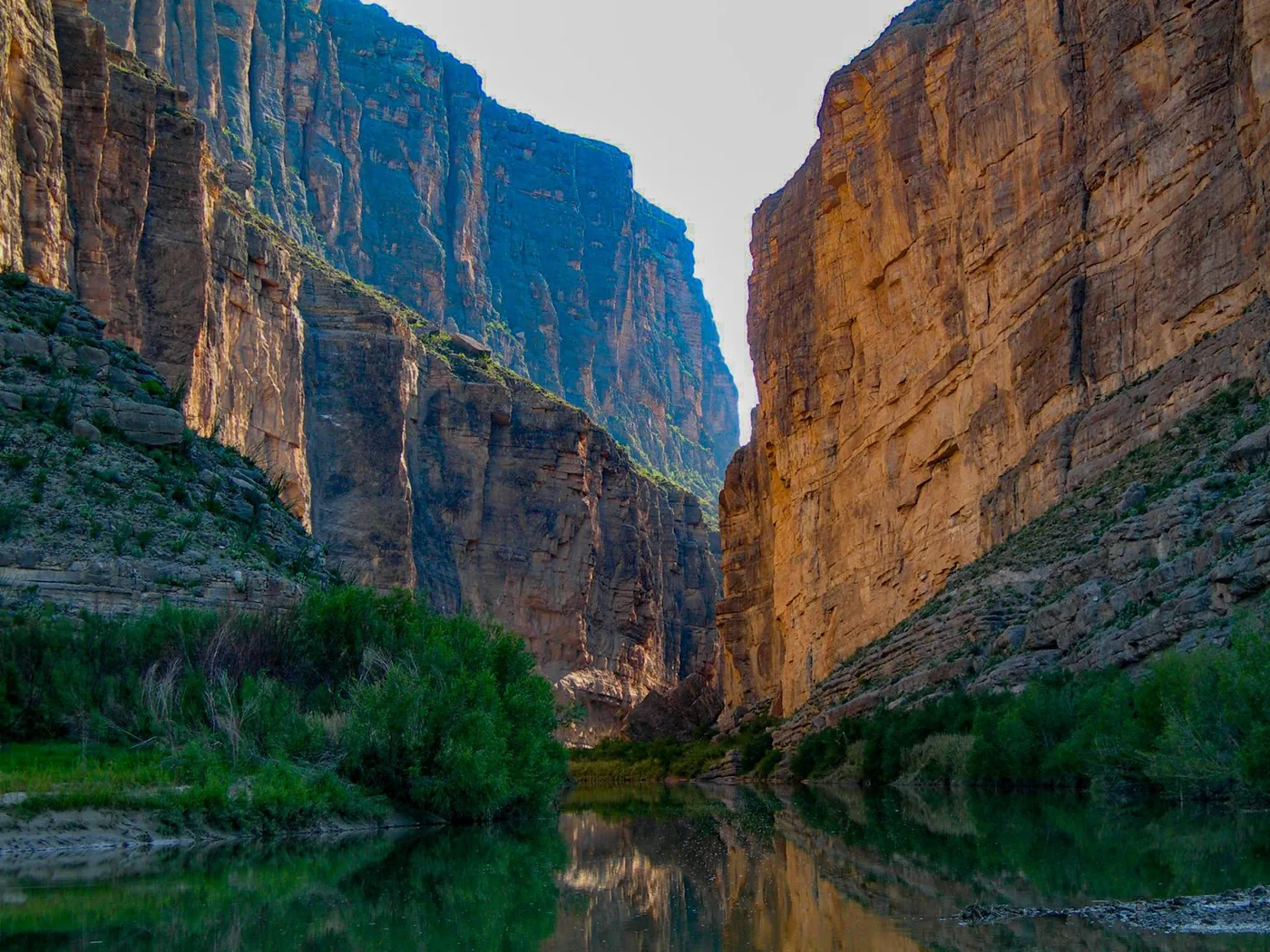 The Rio Grande beneath the steep walls of Santa Elena Canyon in Big Bend National Park.