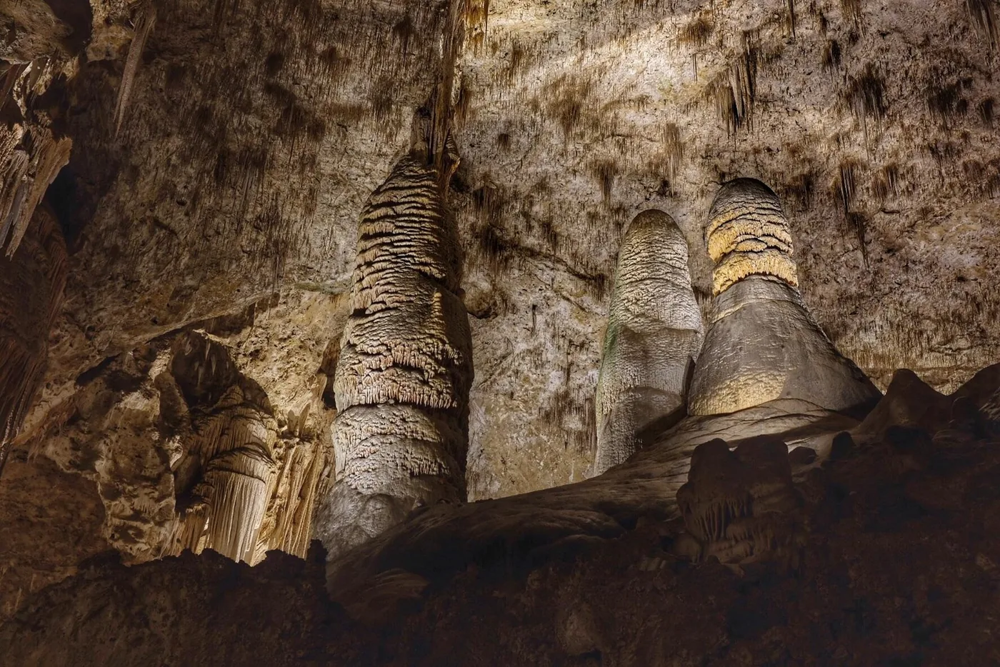 Giant Dome and Twin Domes in the Big Room of Carlsbad Caverns National Park.