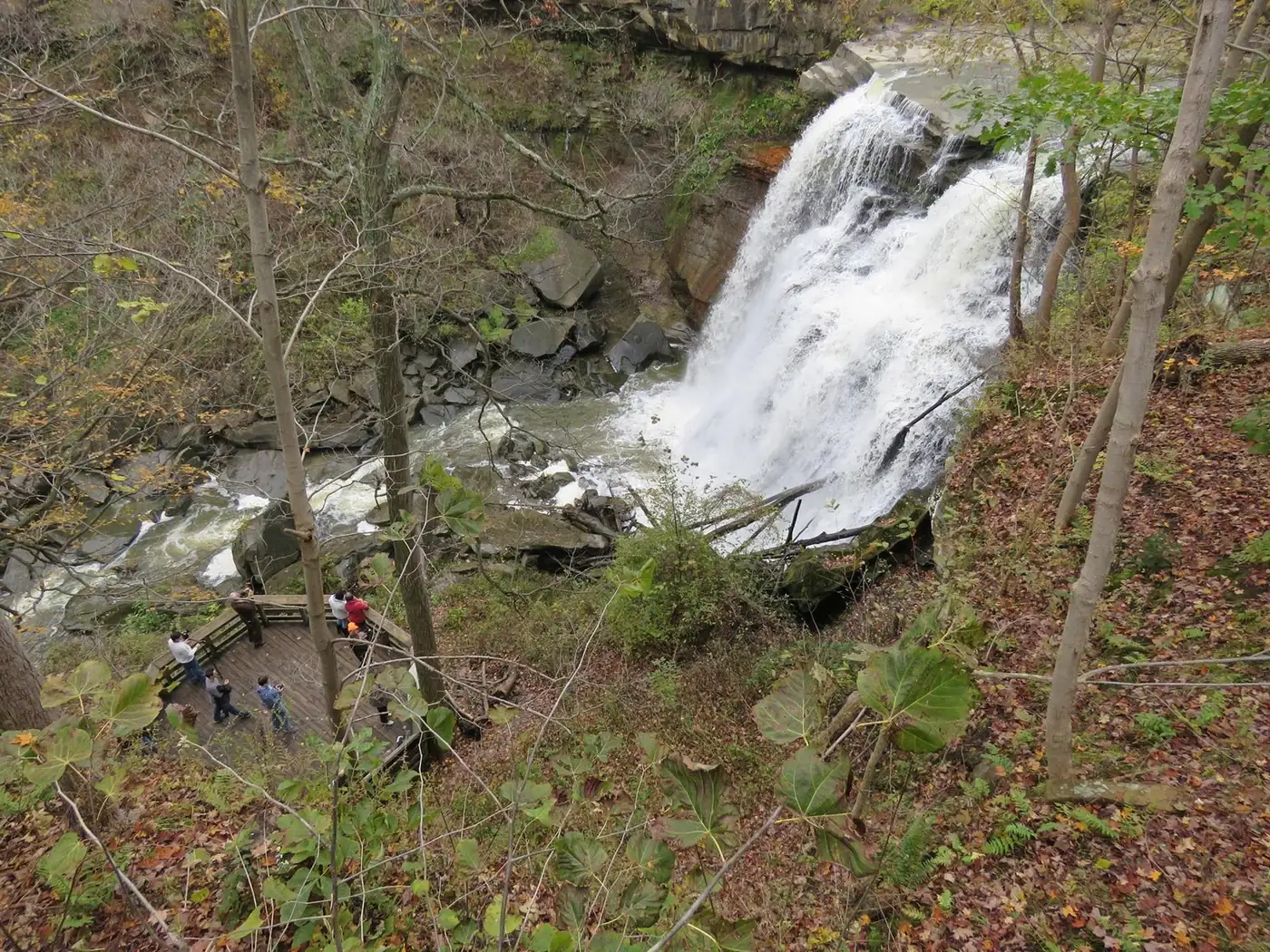 Brandywine Falls and the viewing boardwalk in Cuyahoga Valley National Park.