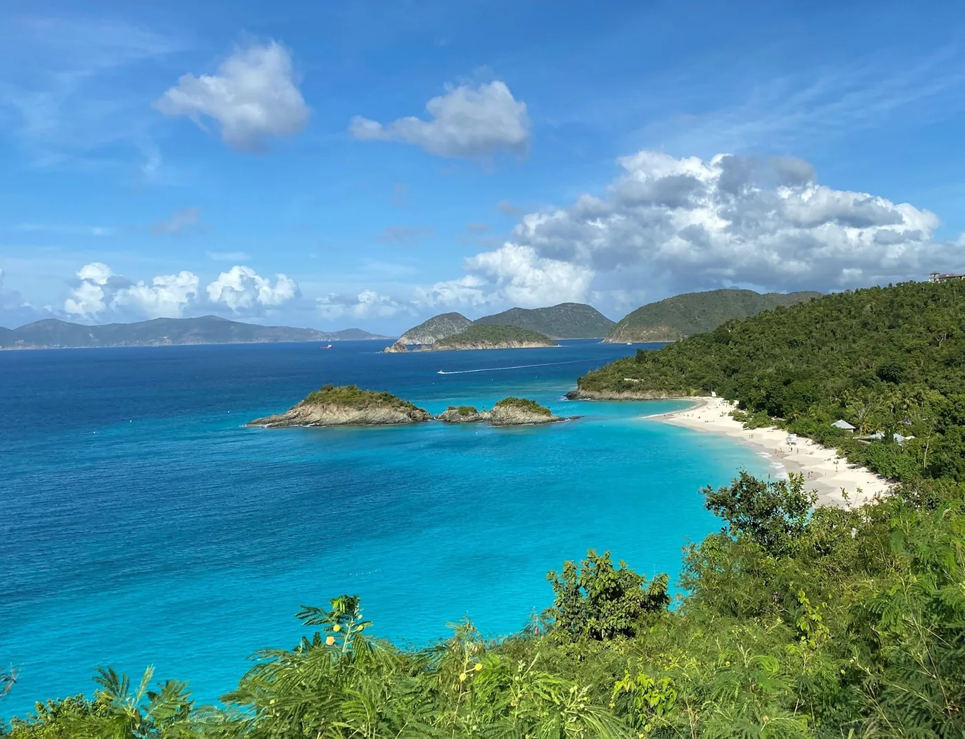 White sand and turquoise water at Trunk Bay in Virgin Islands National Park.